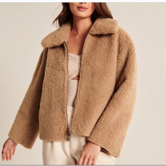 Abercrombie & Fitch Tan Teddy Jacket Size M - Picture 8 of 9